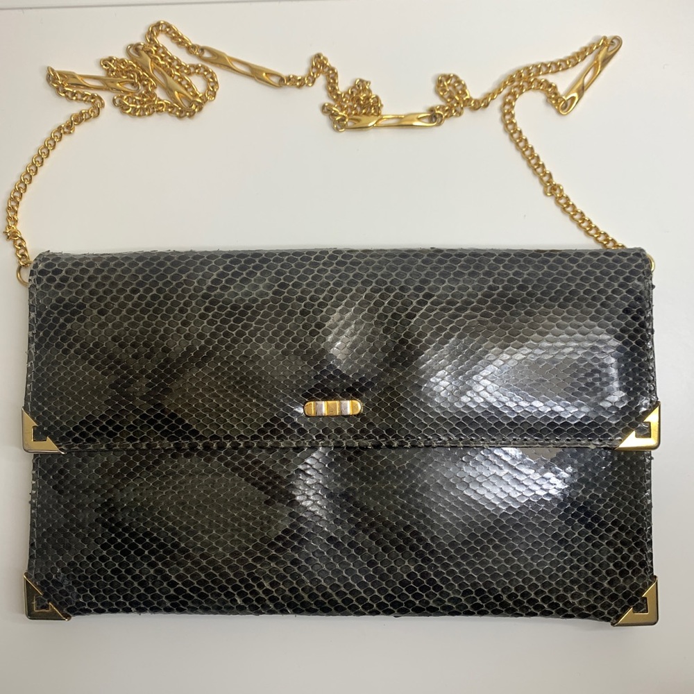 Vintage snake pleather clutch with cold chain strap